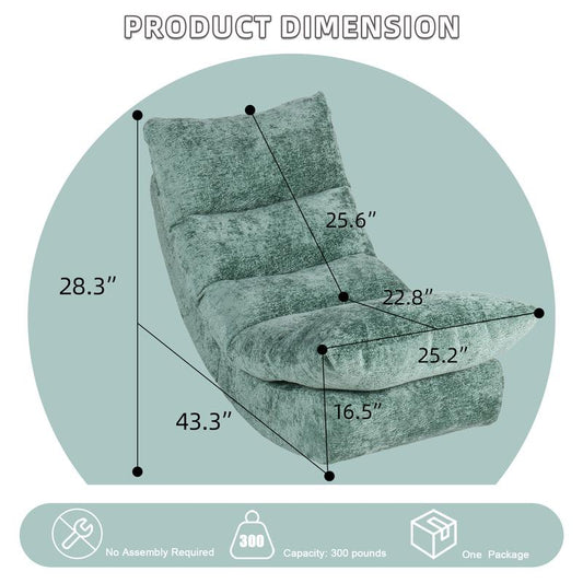 QAK Yoga Chaise Lounge Chair for Adults, Recliner, 300Lbs Capacity Large Yoga Sofa Chair with Removable Chenille Fabric, Rocking Chair for Living Room, Bedroom, Wooden Frame